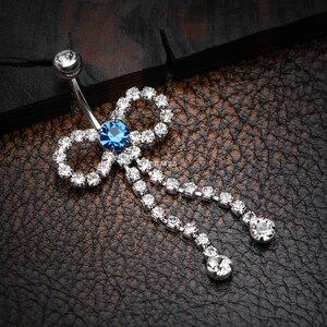 Radiant Sparkles Bow-Tie Belly Button Ring-Clear Gem/Capri Blue