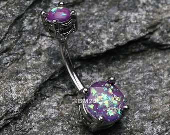 Opal Sparkle Prong Set Belly Button Ring-Purple