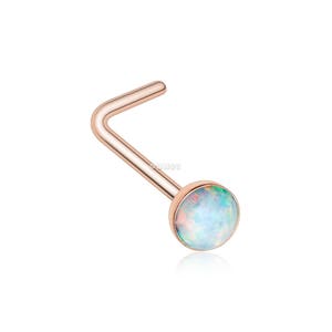 Rose Gold Fire Opal L-Shaped Nose Ring-White