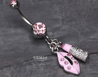 Glamorous Lip and Lipstick Belly Ring-Light Pink