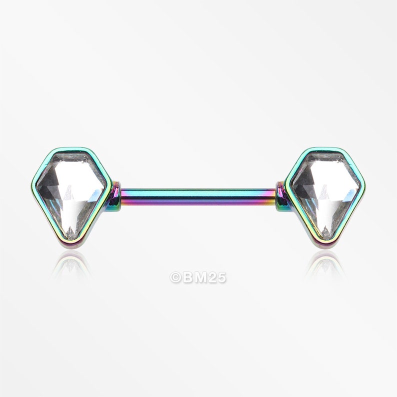 A Pair of Colorline Pentagonal Shield Sparkle Nipple Barbell