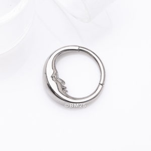 Implant Grade Titanium Vintage Crescent Moon Face Clicker Hoop Ring