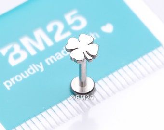 Lucky Charm Clover Top Internally Threaded Labret Flat Back Stud