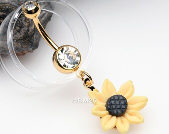 Golden Sunflower Blossom Belly Button Ring