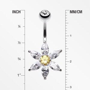 Glistening Flower Bliss Non Dangle Belly Button Ring-Clear Gem/Yellow