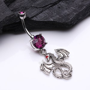 Jeweled Eye Dragon Belly Ring-Purple