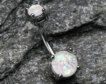 Opal Sparkle Prong Set Belly Button Ring-White