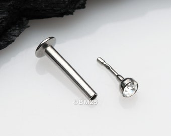 Basic Gem Ball Top Threadless Push-In Steel Labret-Clear Gem