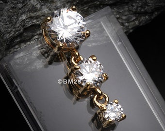 Golden Brilliant Sparkle Cascading Gem Reverse Belly Button Ring