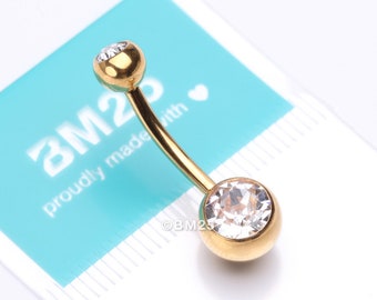 Pure24K Implant Grade Titanium Internally Threaded Basic Gem Ball Belly Button Ring-Clear Gem