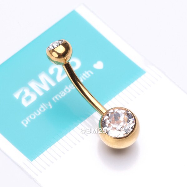 Pure24K Implant Grade Titanium Internally Threaded Basic Gem Ball Belly Button Ring-Clear Gem