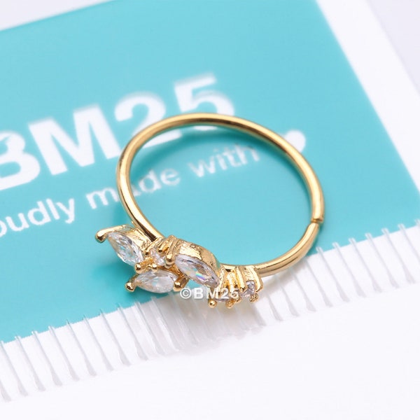 Golden Marquise Sparkle Leaflet Vine Multi-Gem Bendable Hoop Ring-Clear Gem