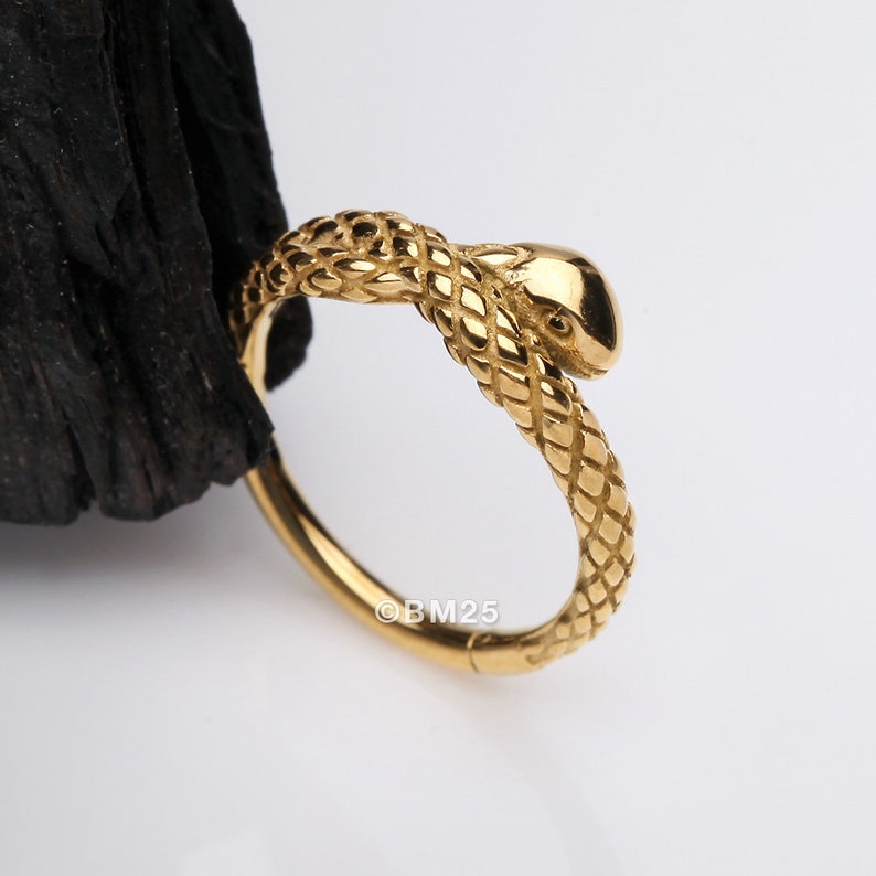 Golden Slithering Snake Steel Seamless Clicker Hoop Ring