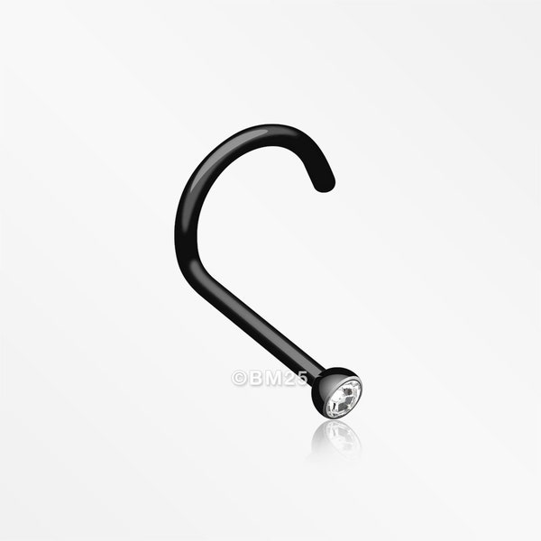 Bio Flexible Press Fit Gem Nose Screw Ring-Black/Clear