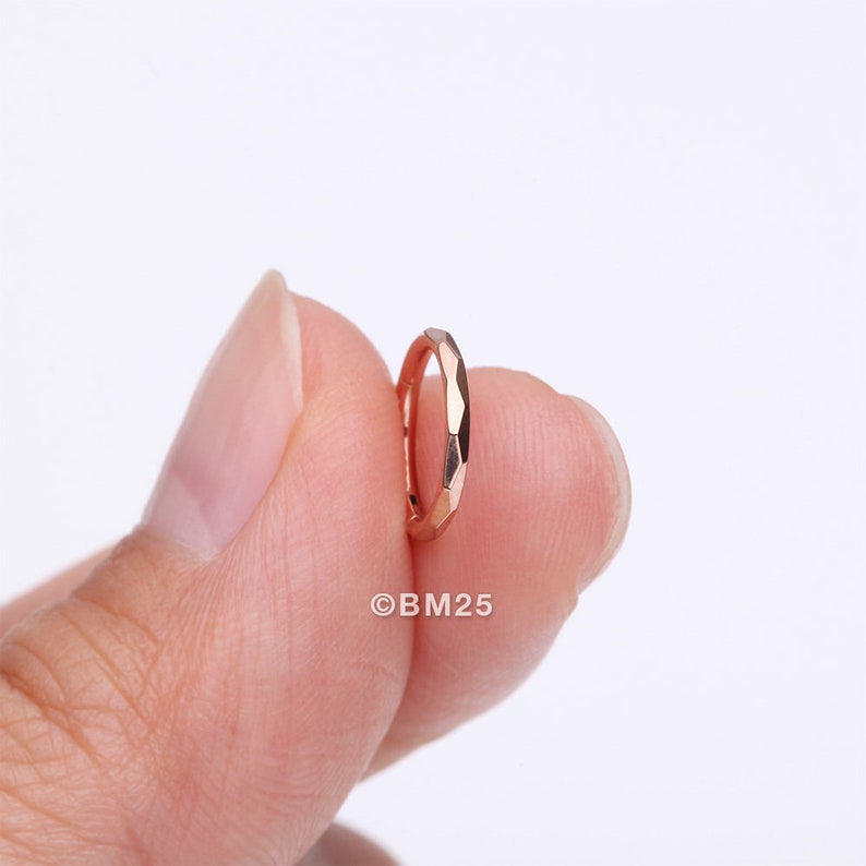 Implant Grade Titanium Rose Gold Diamond Cut Faceted Seamless Clicker Hoop Ring