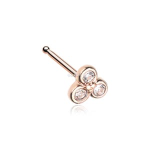Rose Gold Sparkle Trinity Nose Stud Ring-Clear Gem