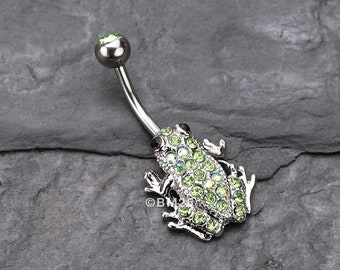 Jumping Frog Multi-Gem Belly Button Ring-Light Green/Aurora Borealis