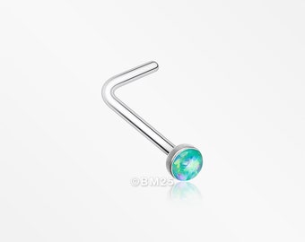 Opal Sparkle L-Shaped Nose Ring-Teal