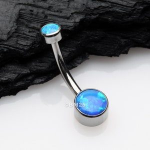 Implant Grade Fire Opal Titanium Internally Threaded Bezel Set Belly Button Ring-Blue