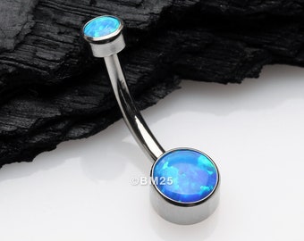 Implant Grade Fire Opal Titanium Internally Threaded Bezel Set Belly Button Ring-Blue
