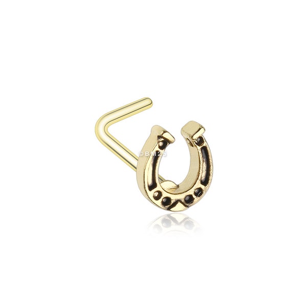 Golden Lucky Horseshoe L-Shaped Nose Ring-Gold