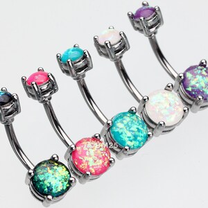 Opal Sparkle Prong Set Belly Button Ring-Teal