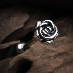 Vintage Steel Rose Blossom Barbell Tongue Ring