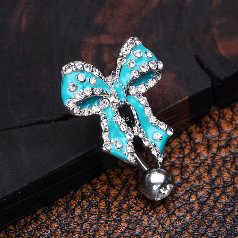 Glam Bow-Tie Lace Sparkle Reverse Belly Button Ring