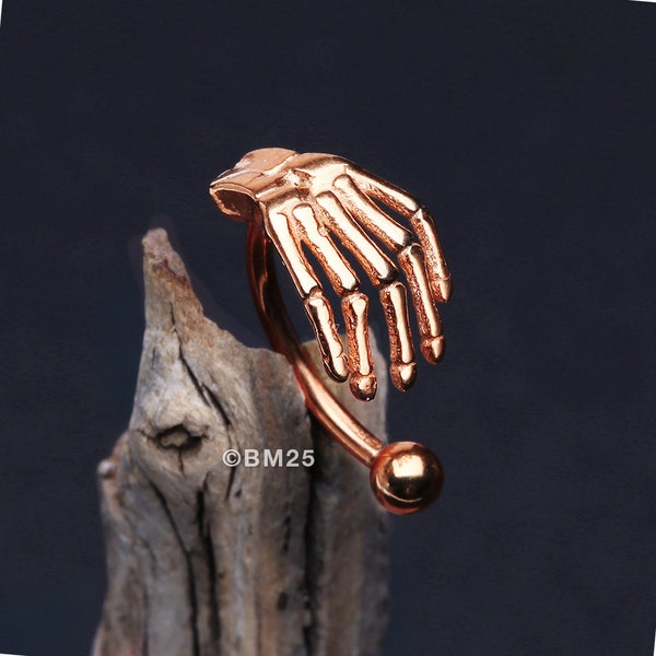 Rose Gold Skeleton Hand of Death Curved Barbell