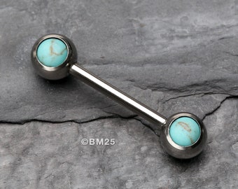 A Pair of Turquoise Stone Nipple Barbell Ring-Blue/Aqua