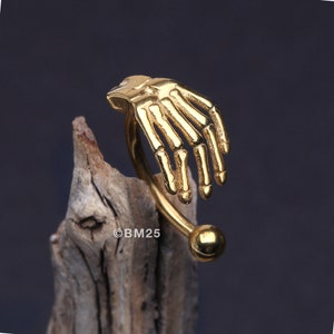 Golden Skeleton Hand of Death Curved Barbell