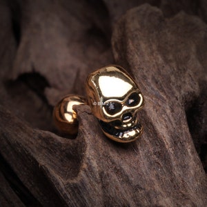 Golden Apocalyptic Skull Cartilage Tragus Barbell