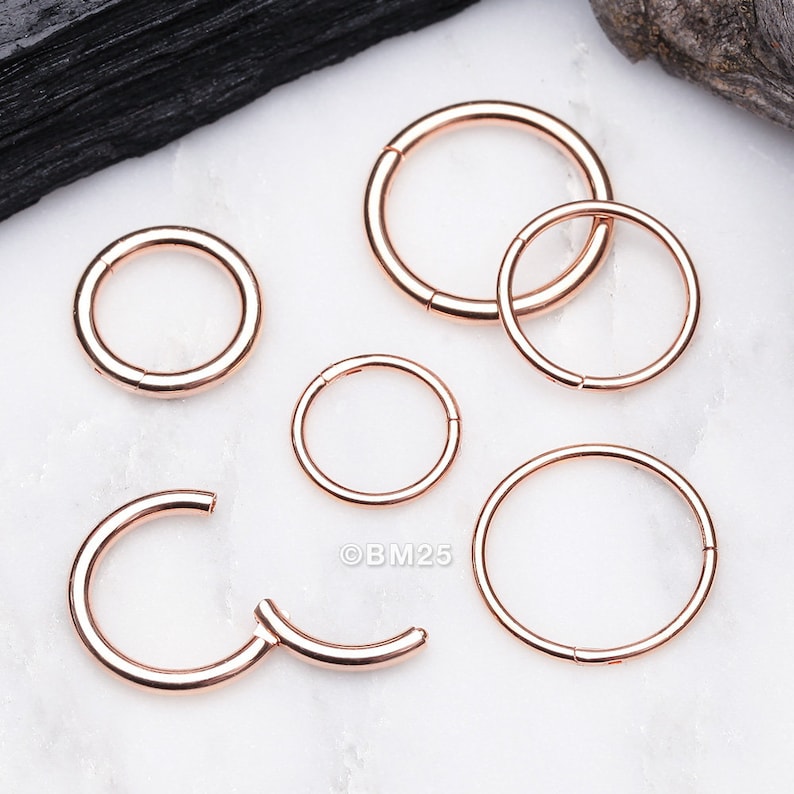 Rose Gold Plated Seamless Hinged Clicker Hoop Ring - Rose Gold 