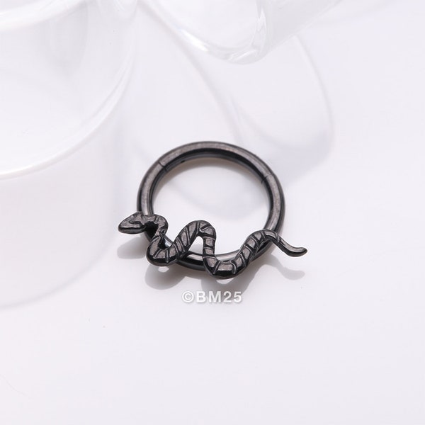 Implant Grade Titanium Blackline Snake Swiggle Clicker Hoop Ring