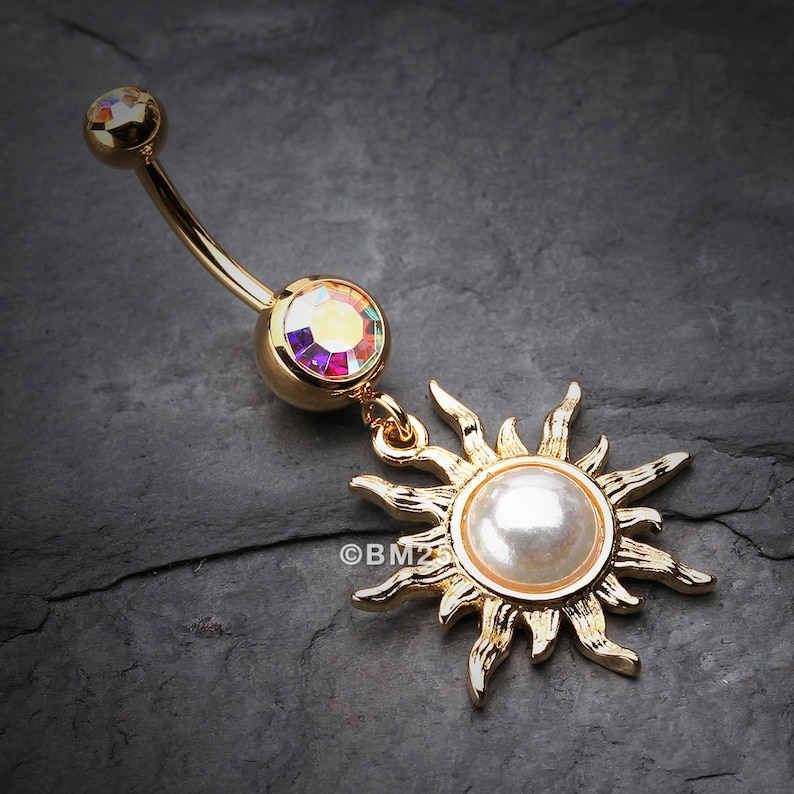 Golden Blazing Sun Belly Button Ring 