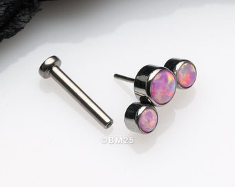 Implant Grade Titanium OneFit™ Threadless Journey Fire Opal Trio Top Flat Back Stud Labret-Pink Opal