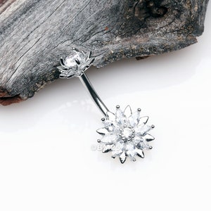 Marquise Sparkle Flower Internally Threaded Belly Button Ring-Clear Gem