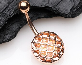 Rose Gold Mermaid Scale Opalescent Sparkle Encased Belly Button Ring