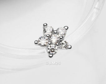 14 Karat White Gold OneFit™ Threadless Spring Flower Sparkle Top Part-Clear Gem