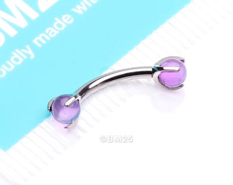 Implant Grade Titanium Amethyst Stone Ball Claw Prong Internally Threaded Curved Barbell
