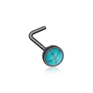 Blackline Bezel Set Turquoise Stone L-Shaped Nose Ring-Black/Turquoise