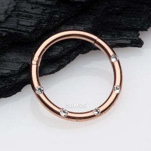 Rose Gold Multi-Gem Seamless Clicker Hoop Ring-Clear Gem