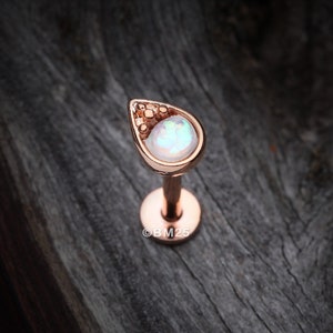 Rose Gold Opalescent Teardrop Top Steel Labret (tragus, helix, cartilage, lip ring)