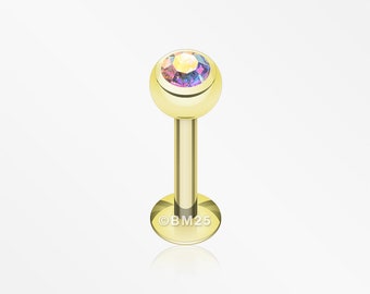 Gold Plated Gem Ball Steel Labret-Aurora Borealis