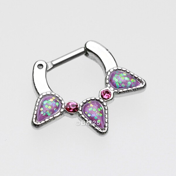 Opal Sparkle Trident Septum Clicker-Purple