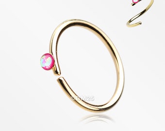 Golden Opal Sparkle Bendable Steel Nose Hoop-Pink