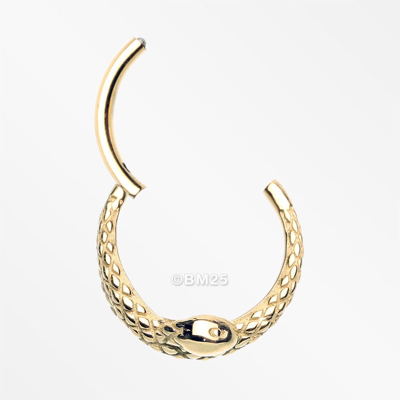 Golden Slithering Snake Steel Seamless Clicker Hoop Ring