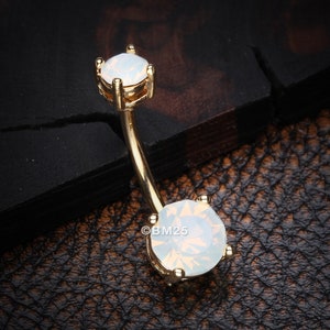 Golden Opalite Sparkle Prong Set Belly Button Ring-White