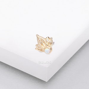 14 Karat Gold OneFit™ Threadless Lotus Royal Fire Opal Sparkle Top Part-White Opal