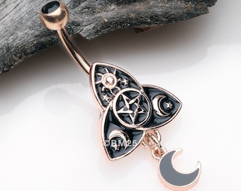 Rose Gold Deity Unity Spell Moon Dangle Belly Button Ring